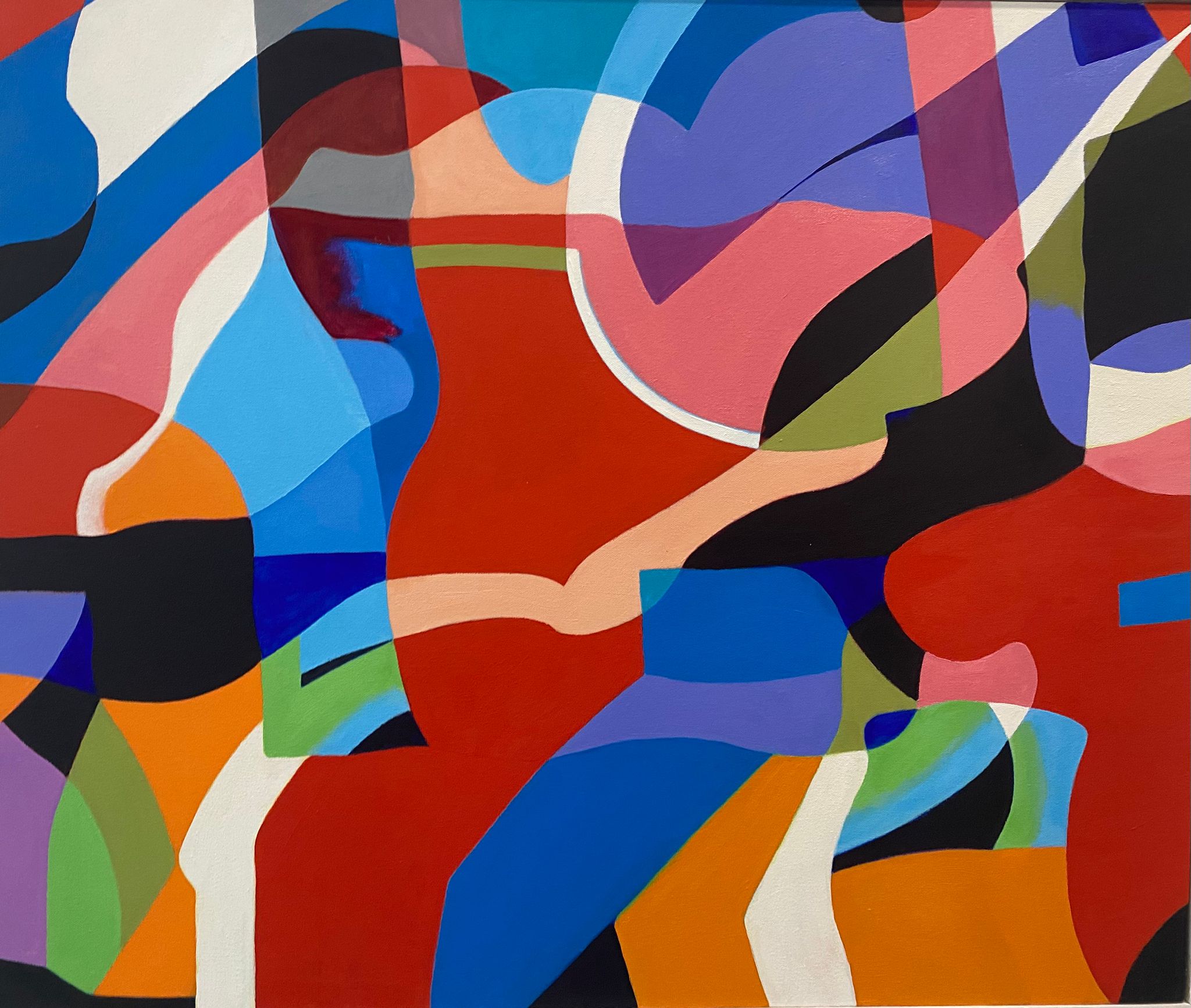 Abstract painting by Douglas Watson full of bright bold colours