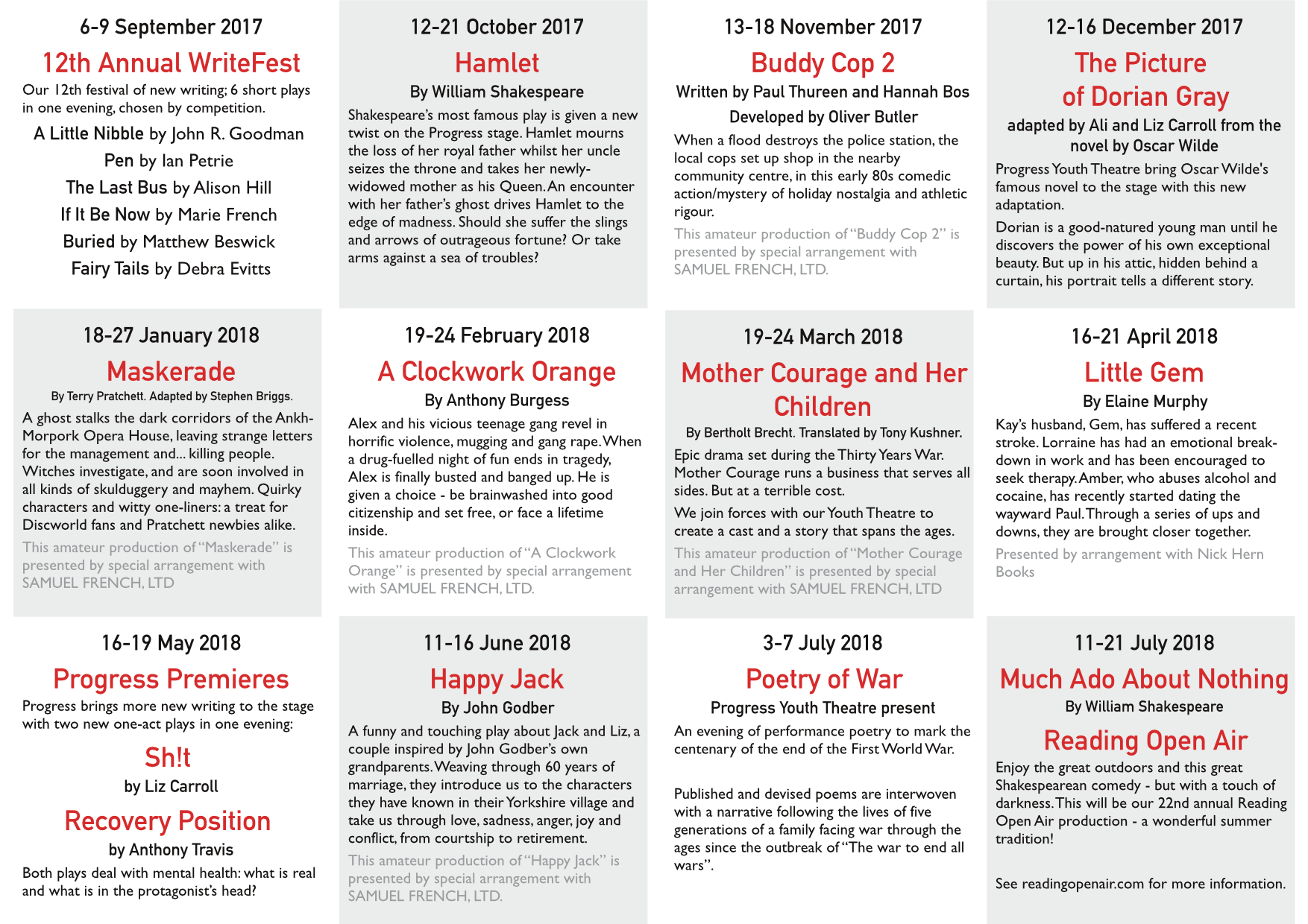 Our 2017-2018 programme of plays