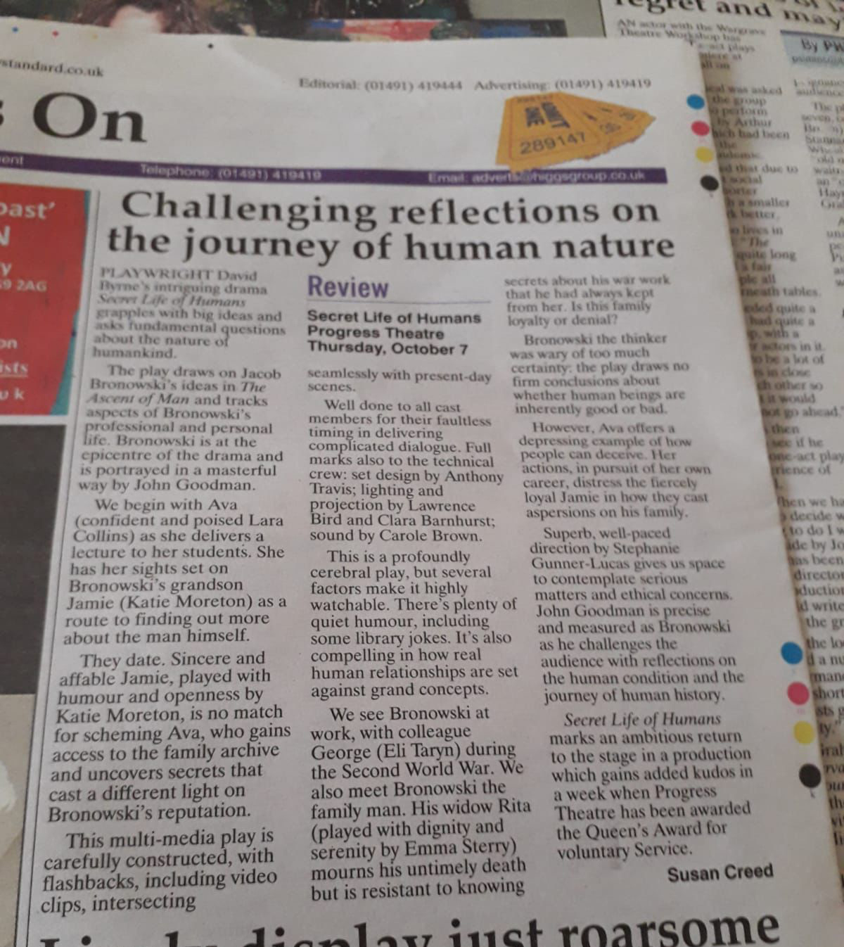 Photo of Henley Standard's review of Secret Life of Humans